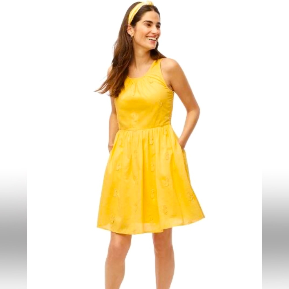 J. Crew Yellow Sleeveless Dress with Pineapple Embroidery